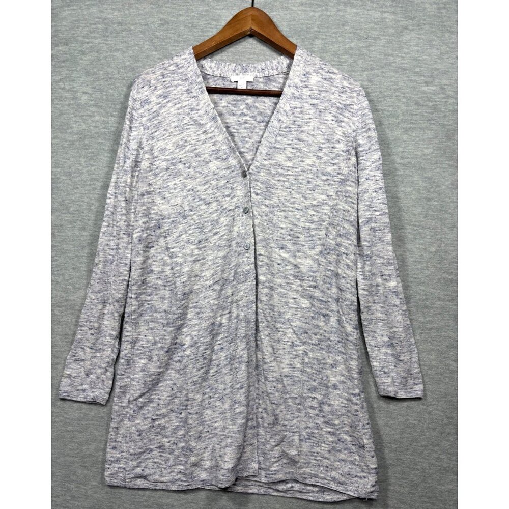 J Jill Womens Cardigan Sweater‎ M Light Blue Heather Knit Mid Length Linen Blend